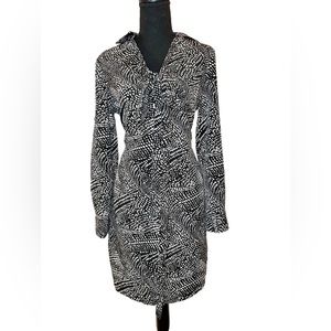 New York Company Shirt Dress Long Sleeve Black & White Polyester Size Small